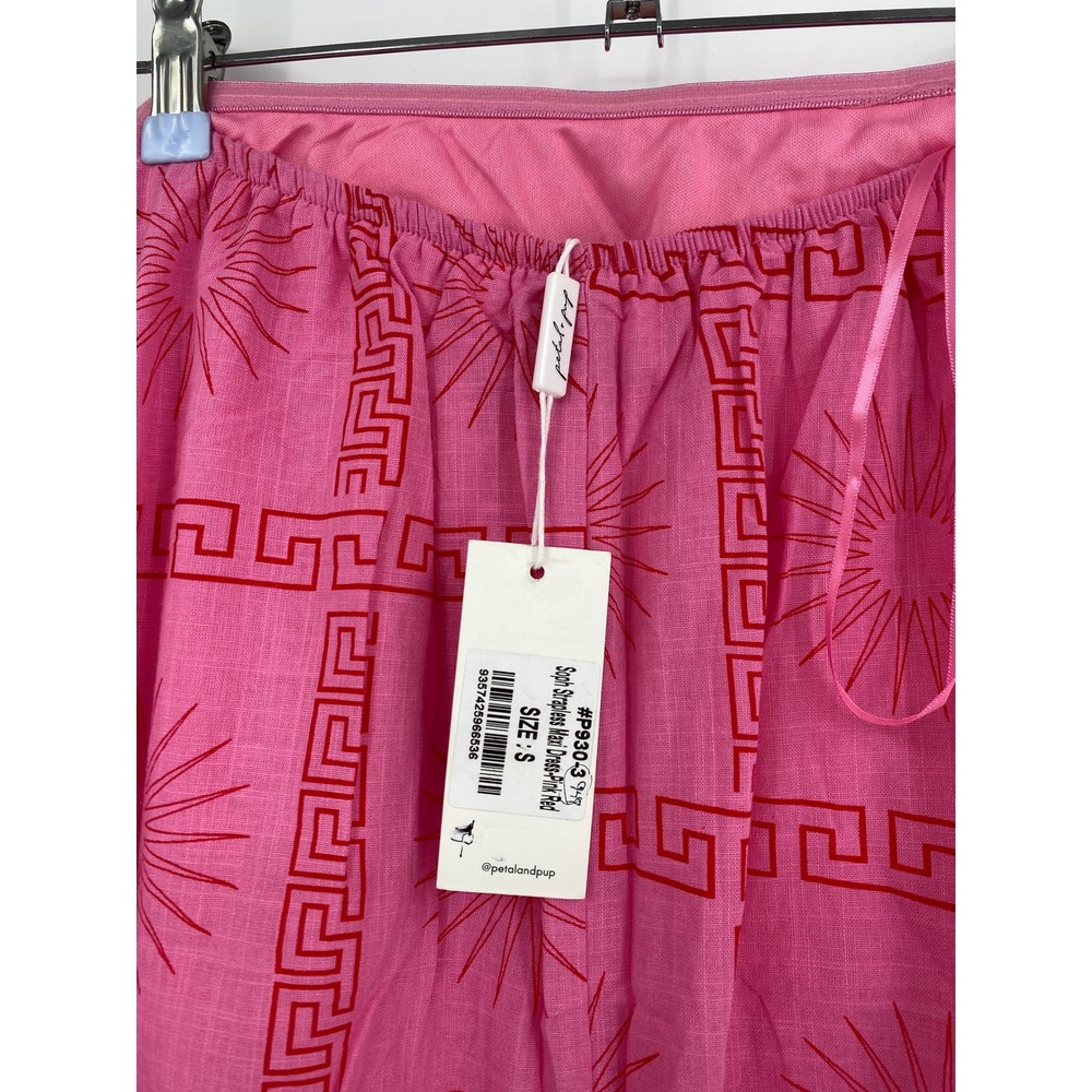 Petal & Pup Soph Strapless Maxi Dress Womens Size S Pink Red Geometric Sun Print - Picture 4 of 6